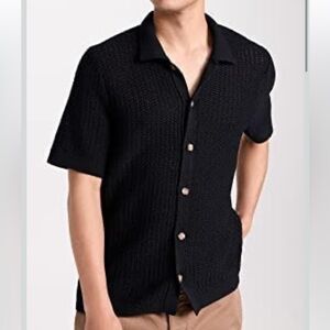 Vince Crocheted Button Front Polo Short Sleeve Shirt Black Preppy‎ Vacation XXL